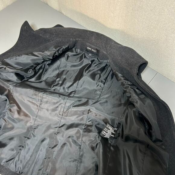 Nine West Womens Gray Wool Blend Pea Coat Size 10 Gray Preppy Asymmetric Buttons - Picture 6 of 12